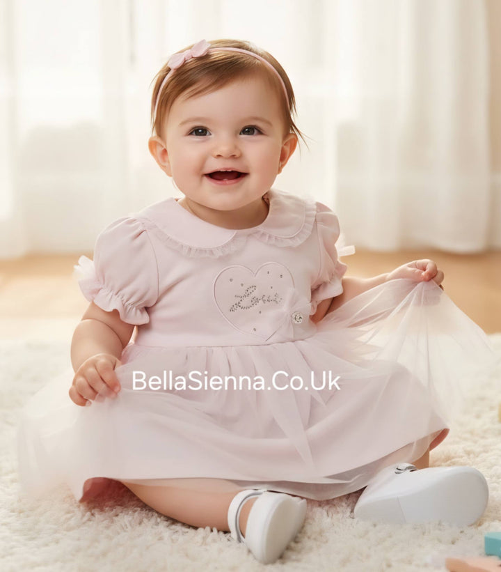 Deolinda "AMORE" Baby Girls Pretty Pink Dress With Diamante & Tulle - DBV26402