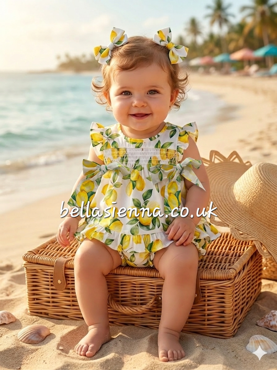 Deolinda Baby Girls Lemon Print Dress & Bloomers Set - DBV26323 - "Sorrento"