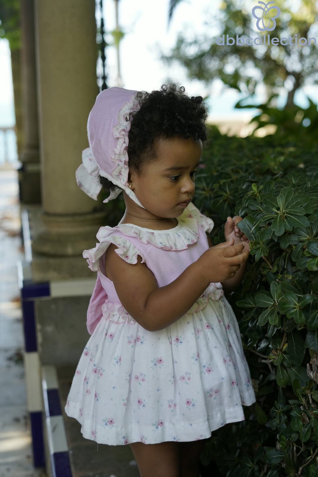 Dbb Collection Baby Girls Pink & White Floral Dress, Pants & Bonnet Set With Big Bow - 27101