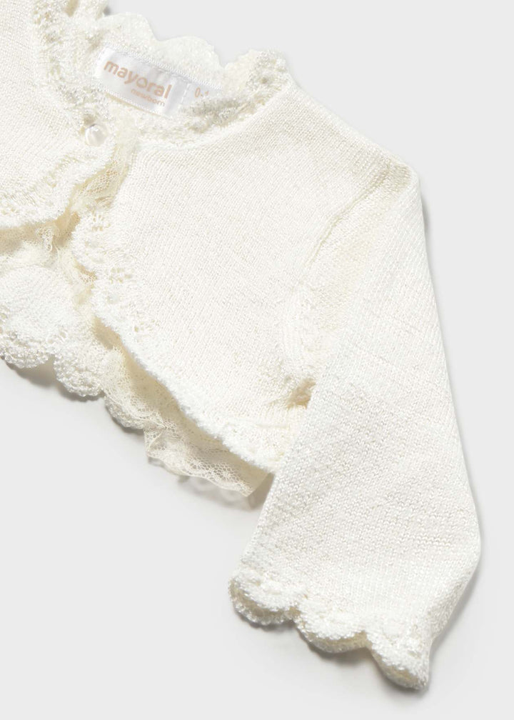 Mayoral Baby Girls Ivory Cardigan With Lace Trim - 1301 - 53 - Natural