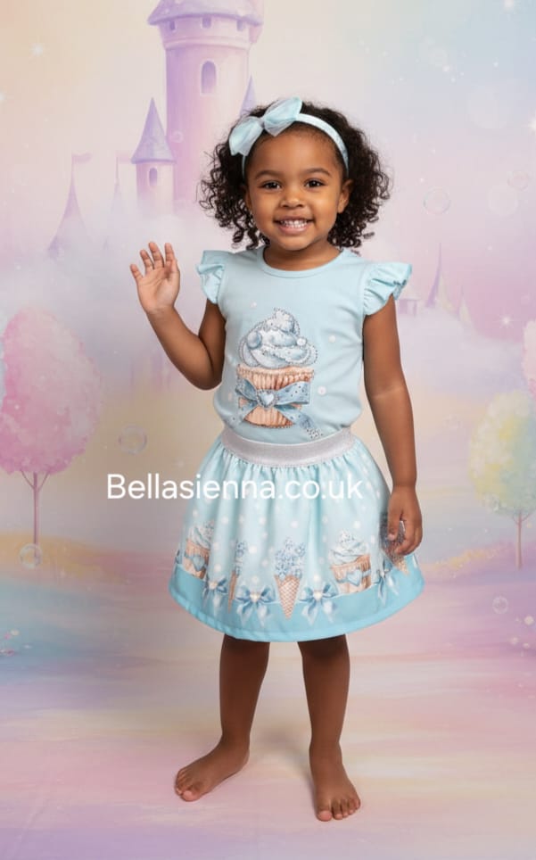 Diamond Stone Girls Mint Green "Cupcake" Skirt Set With Matching Headband - YG-36