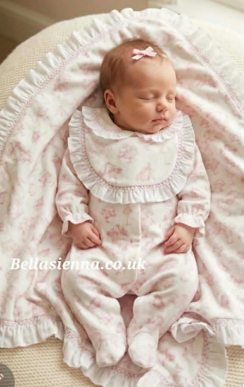 Deolinda Baby Girls "SIDNEY" All In One Velour Baby Grow With Matching Bib - DBI26109