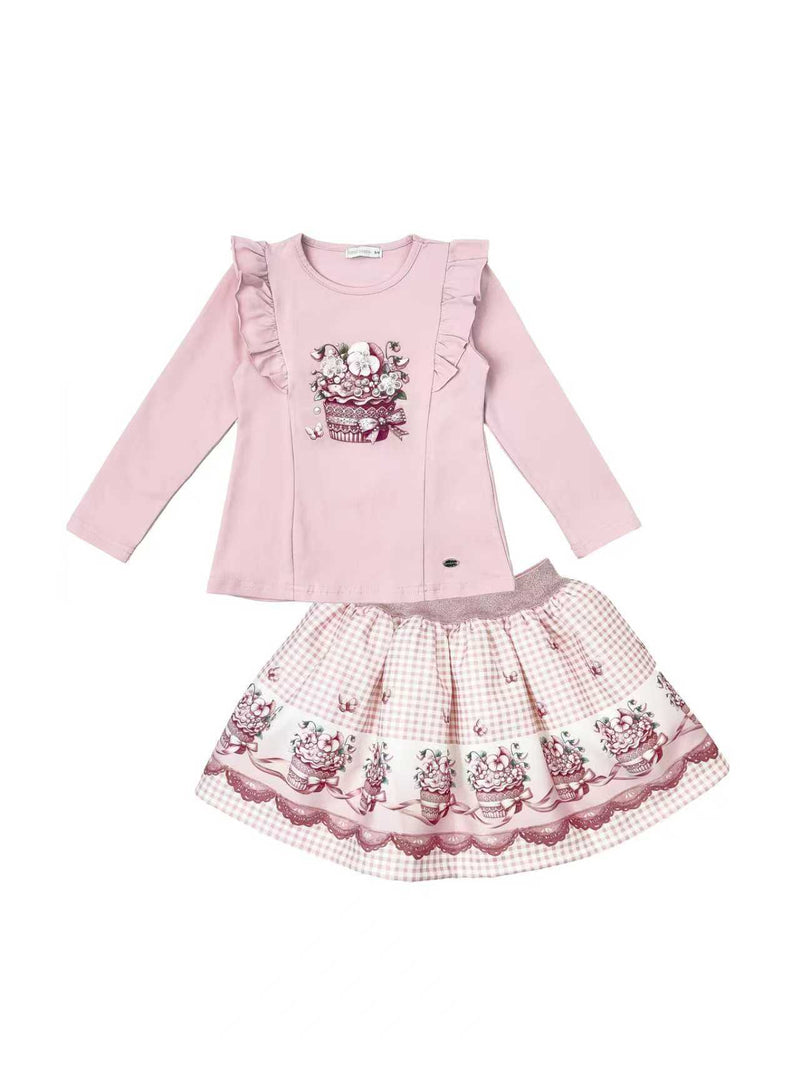 Giorgio Bambini Girls Pink "CUPCAKE" Long Sleeved Top & Skirt Set - YG-10