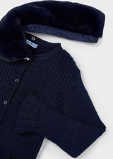 Mayoral Girls Navy Cardigan with Fur Collar - Navy - 4311