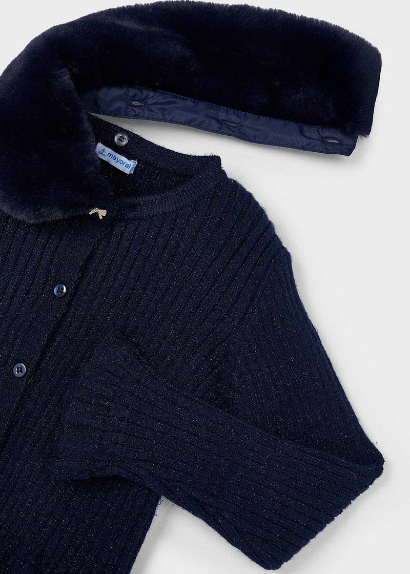 Mayoral Girls Navy Cardigan with Fur Collar - Navy - 4311