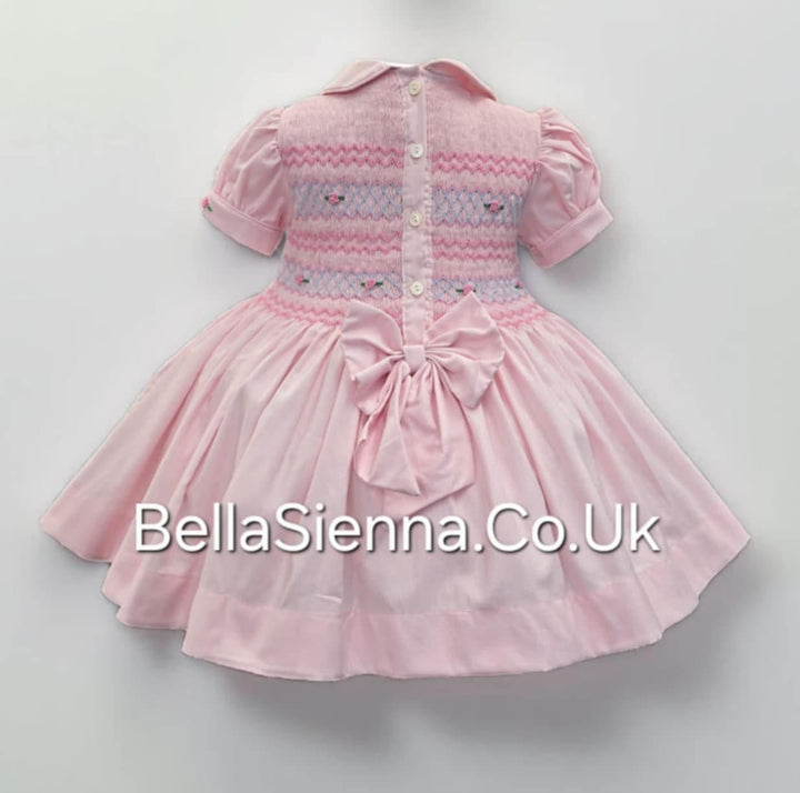 Luxury "Bella Sienna Exclusive" Pink Front & Back Smocked Dress With Built In Underskirt & Matching Hair Band Or Clip & Pants