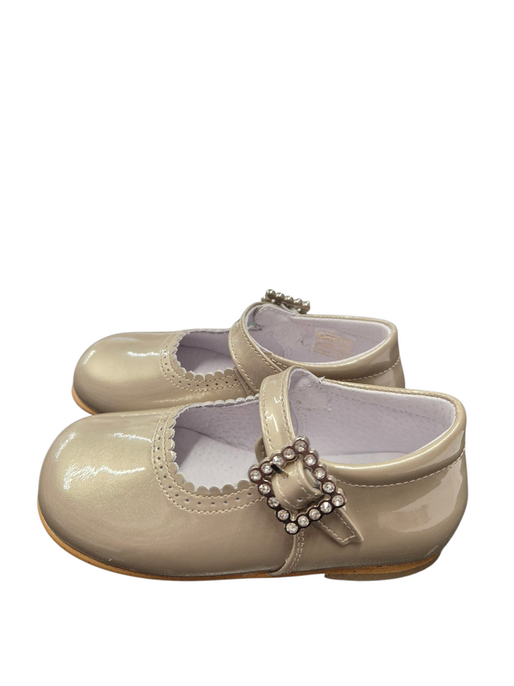 Pretty Originals Girls Taupe / Gold Metallic Patent Leather Shoes With Diamante Buckle -  UE01709D