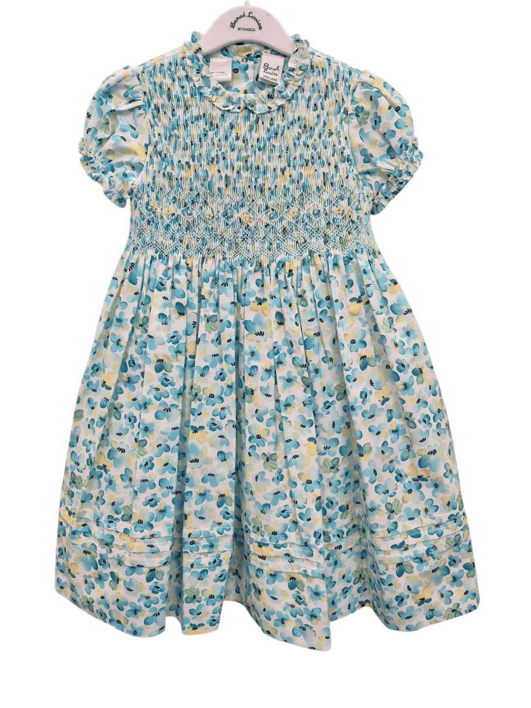 Sarah Louise Green Floral Hand Smocked Dress - 012698 Bella Sienna Sarah Louise Green Floral Hand Smocked Dress - 012698 Bella Sienna