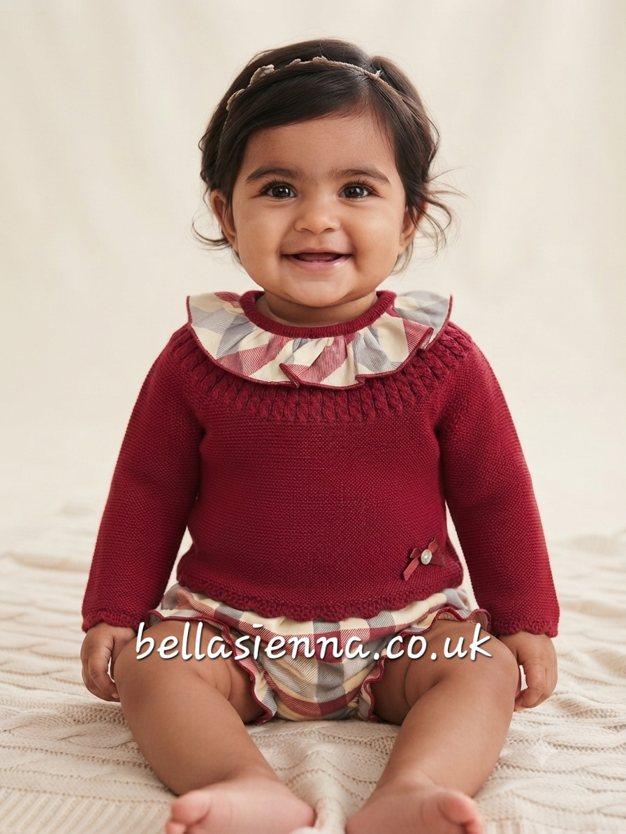 Deep Red / Burgundy Girls Knitted Jumper & Jam Pants Set - "Liza"
