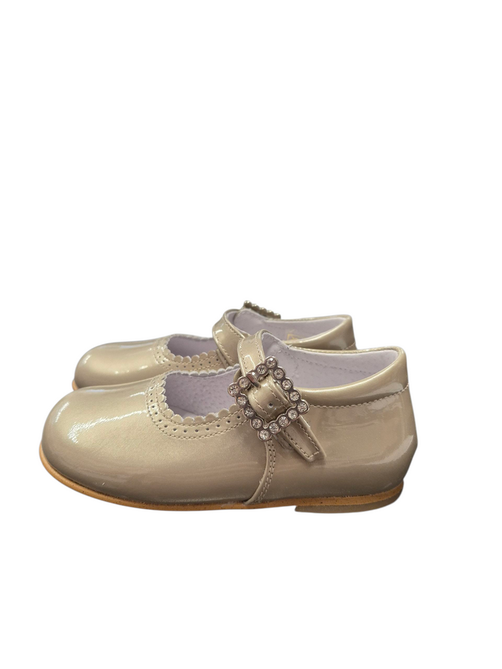 Pretty Originals Girls Taupe / Gold Metallic Patent Leather Shoes With Diamante Buckle -  UE01709D