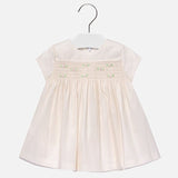 Mayoral Ivory & Champagne/Gold Fleck Smocked & Embroidered Dress - 2932