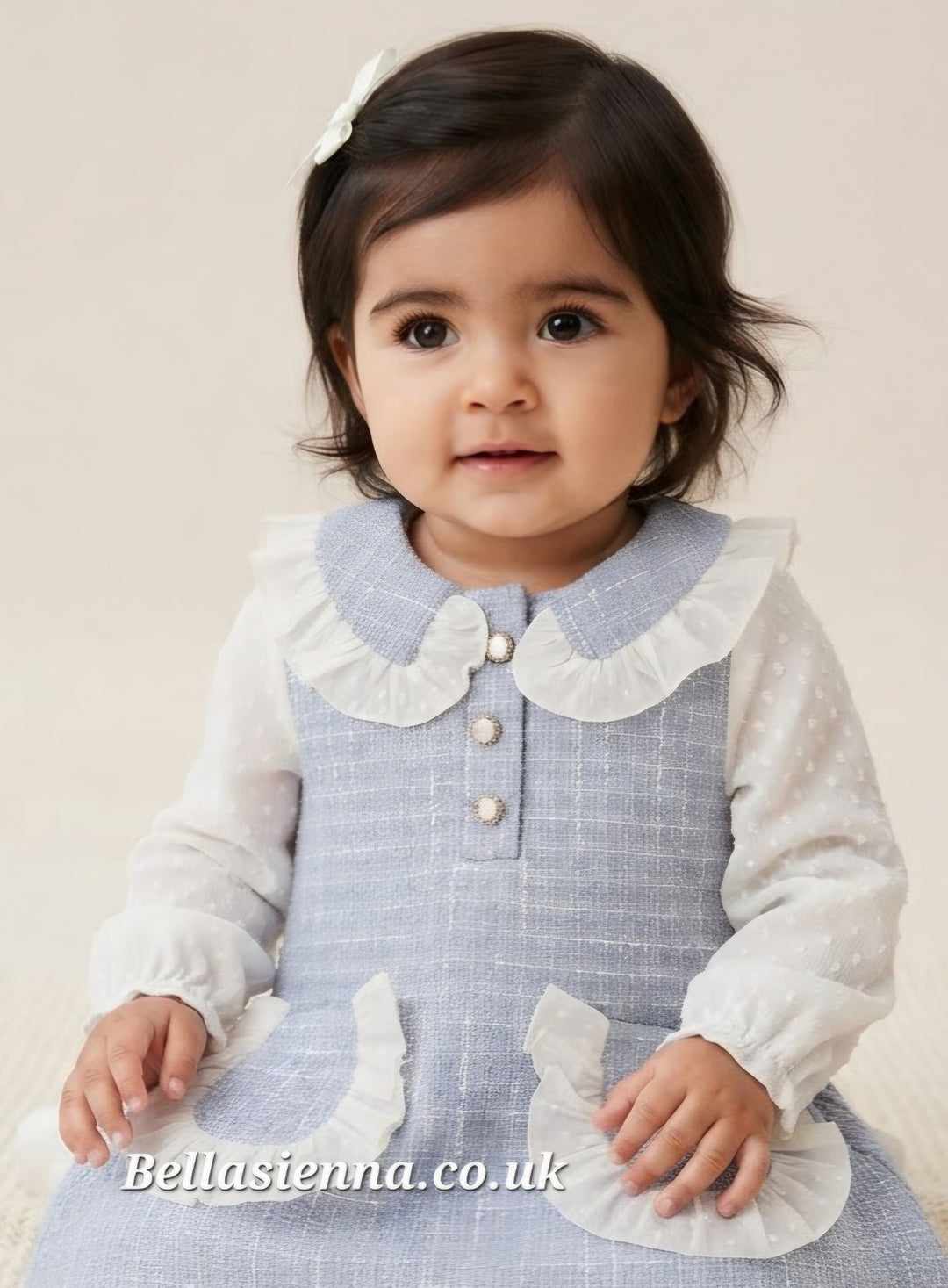 Baby Girls Blue Tweed Style Dress & Pants Set - 52001