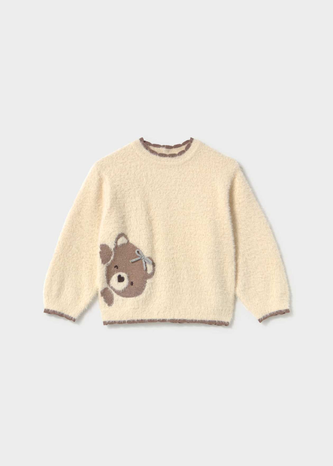 Mayoral Girls Cream & Beige Super Soft "Teddy Bear" Jumper  & Beige Twill Shorts - 2383 & 2202