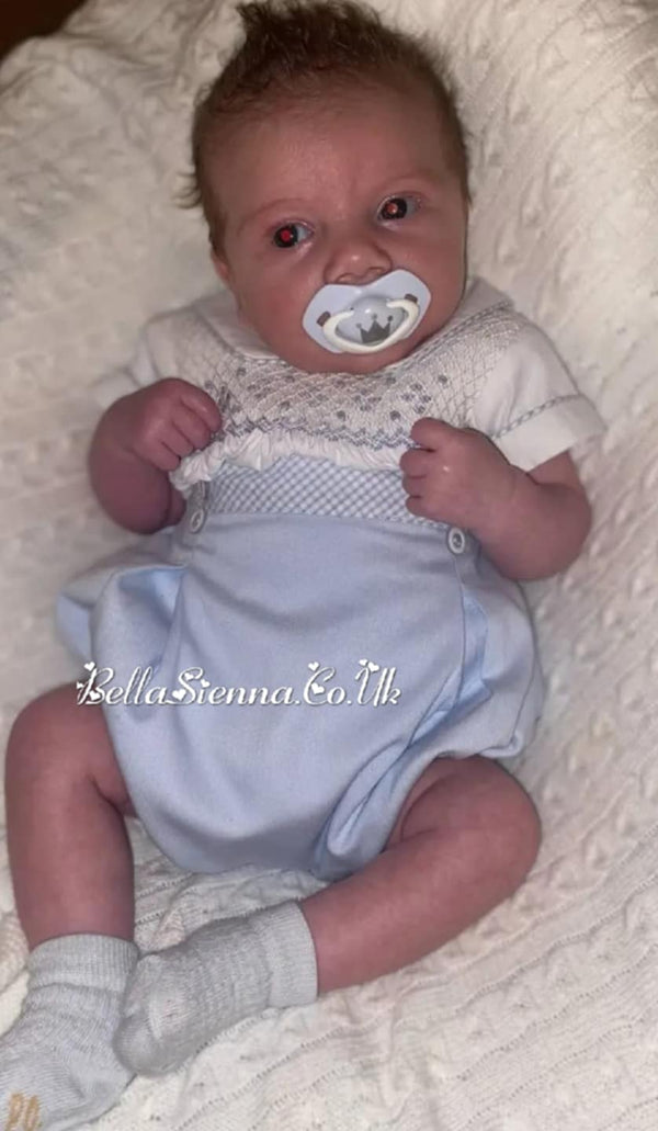 Pretty Originals Baby Boys Blue & White Hand Smocked Outfit - MT02386