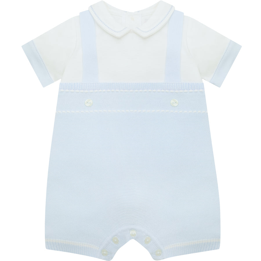 Emile et Rose Boys Baby Blue Knitted Mock Braces Romper - Lowe