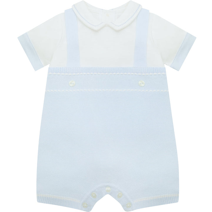 Emile et Rose Boys Baby Blue Knitted Mock Braces Romper - Lowe
