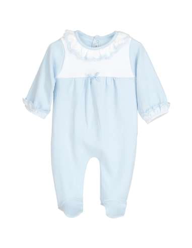 Calamaro Baby Blue & White All In One Babygrow, Sleepsuit - 33047