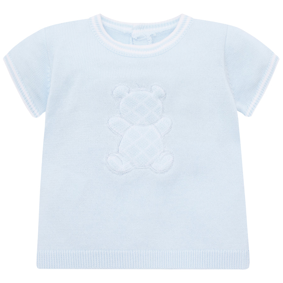 Emile et Rose Boys Baby Blue Knitted Two Piece With Teddy Bear Motif - Lennox