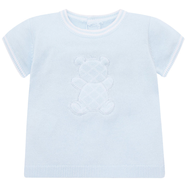 Emile et Rose Boys Baby Blue Knitted Two Piece With Teddy Bear Motif - Lennox