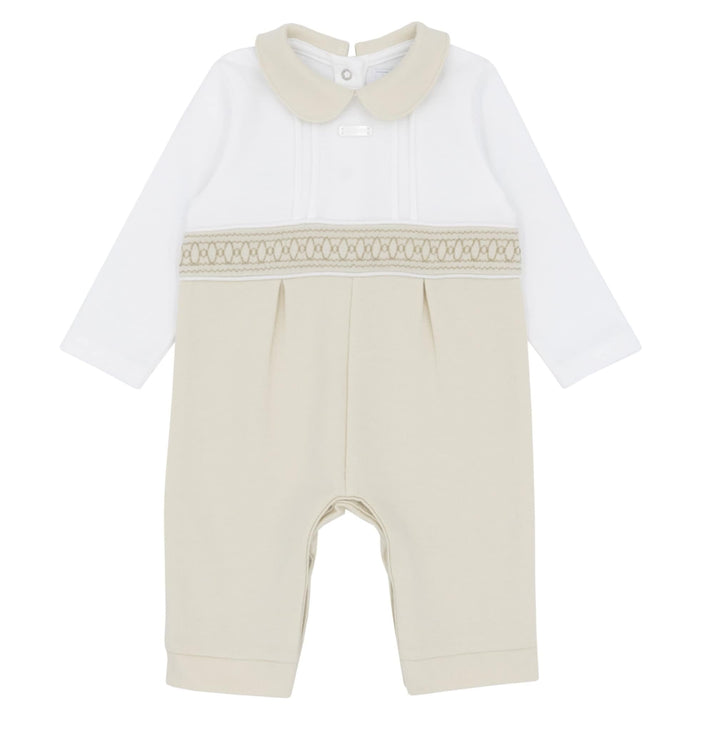 Boys Beige & Ivory Smocked Romper - AM0004
