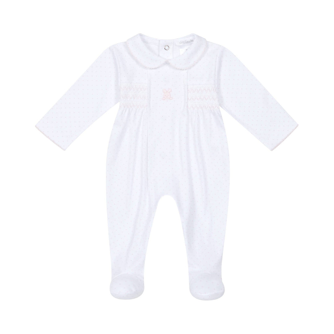Deolinda "CONFETTI" Baby Girls Smocked Babygrow & Matching Bib With Embroidered Bunny Rabbit - DBV26102