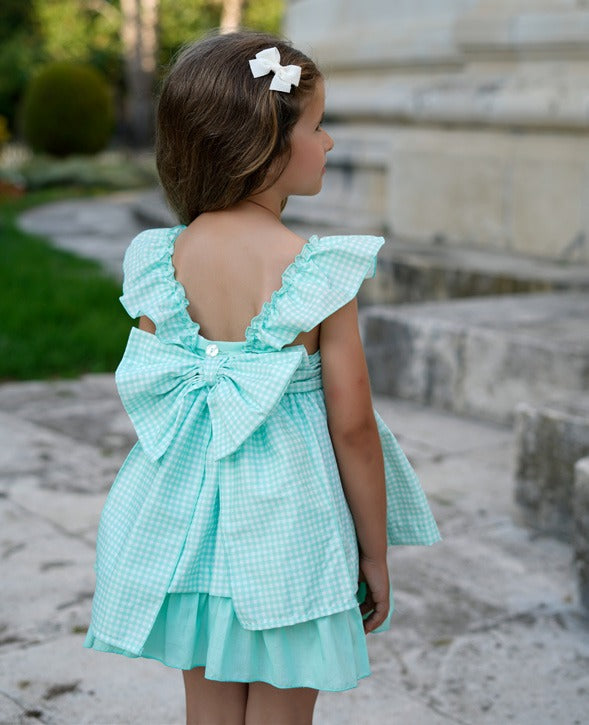 Dbb Collection Girls Mint Gingham Dress With Big Bow - 27618