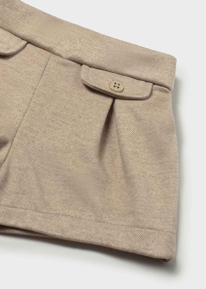Mayoral Girls Cream & Beige Super Soft "Teddy Bear" Jumper  & Beige Twill Shorts - 2383 & 2202