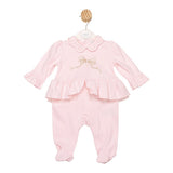 Mintini Baby Pink All In One Babygrow, Sleepsuit With Bow On The Back - MB6796