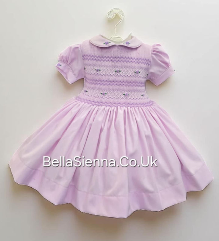 Luxury "Bella Sienna Exclusive" Lilac Front & Back Smocked Dress With Built In Underskirt & Matching Hair Band Or Clip & Pants