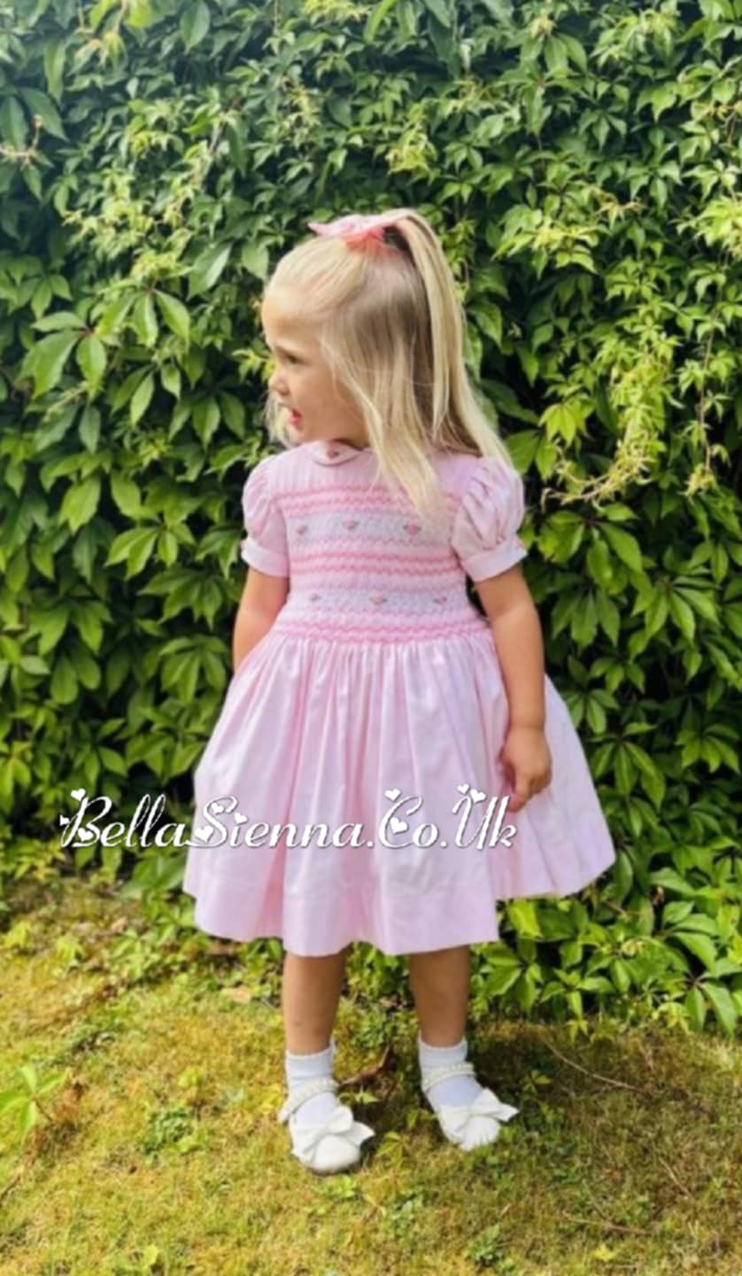 Luxury "Bella Sienna Exclusive" Pink Front & Back Smocked Dress With Built In Underskirt & Matching Hair Band Or Clip & Pants