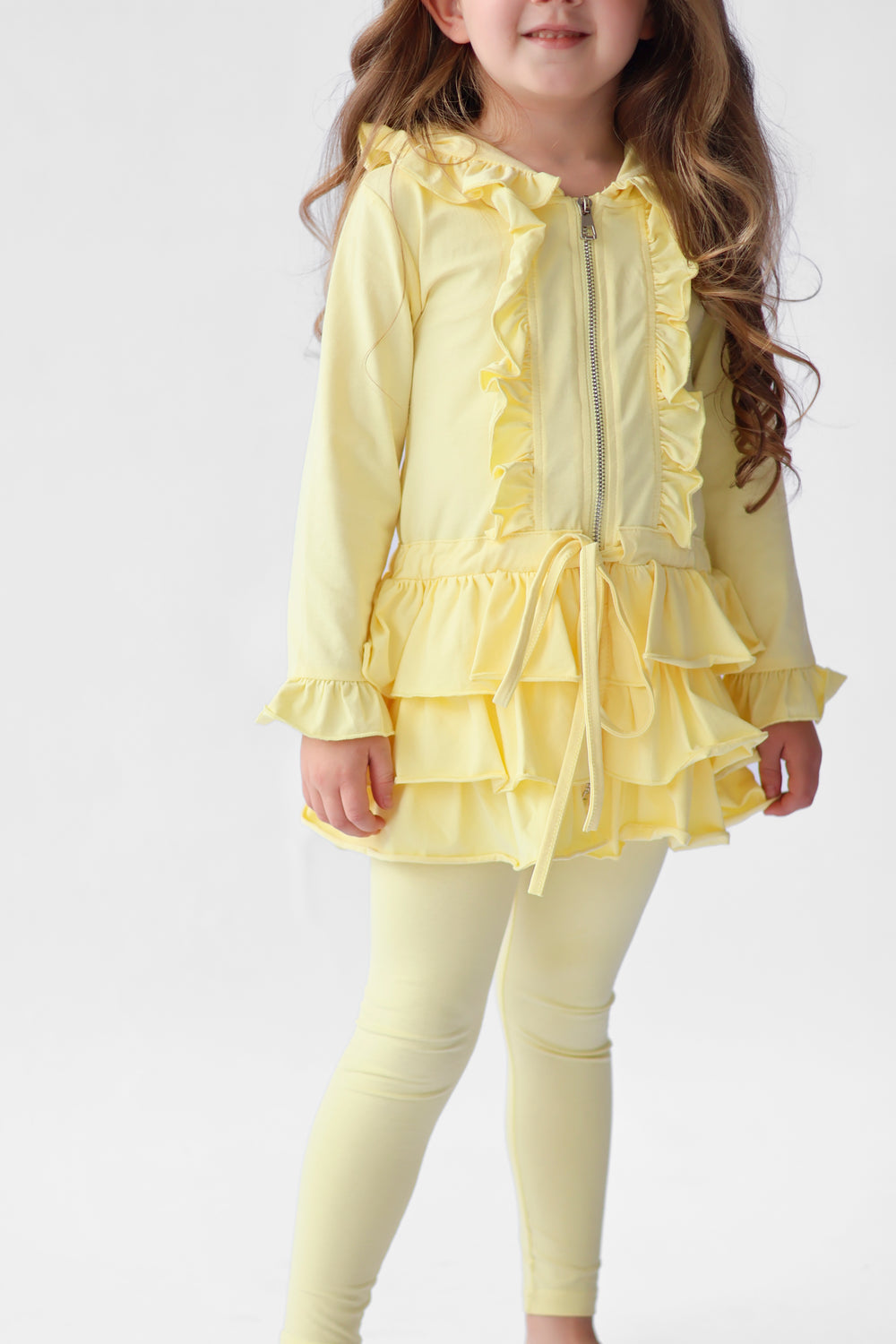 Harris Kids "Fern" Girls Frilly Ruffle Hem Tracksuit - Lemon