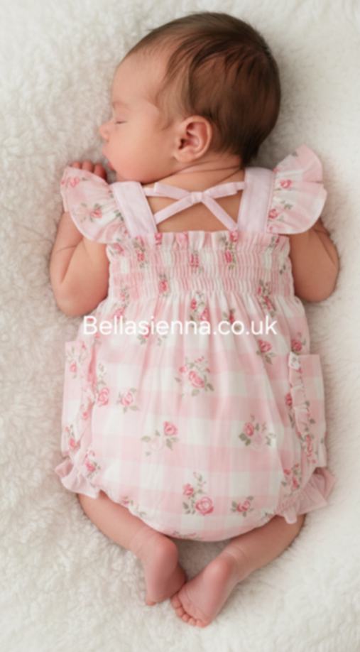 Mintini Baby Girls Pink Rose Two Piece Romper Set - MB7155