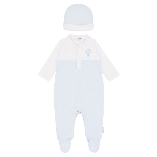 Blues Baby Blue & White Hot Air Balloon All In One Babygrow & Matching Hat - BB2278