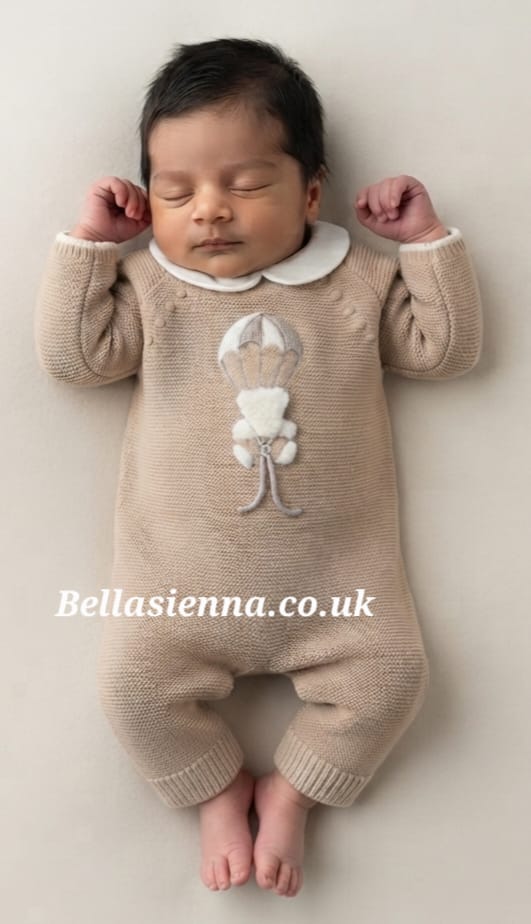 0251 - Baby Knitted Romper "BEAR IN A PARACHUTE" - 89 - Wood