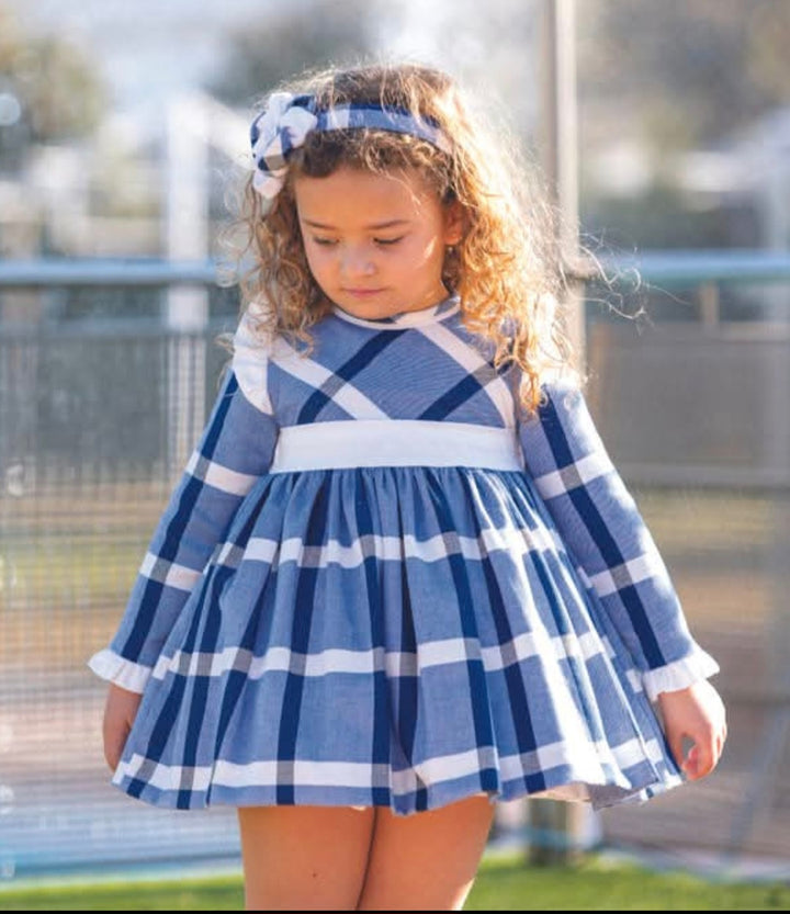 Dbb Collection Girls Blue & White Winter Dress With A Big Bow - 12302