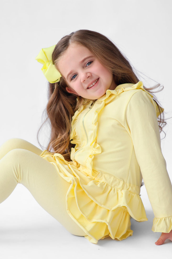Harris Kids "Fern" Girls Frilly Ruffle Hem Tracksuit - Lemon