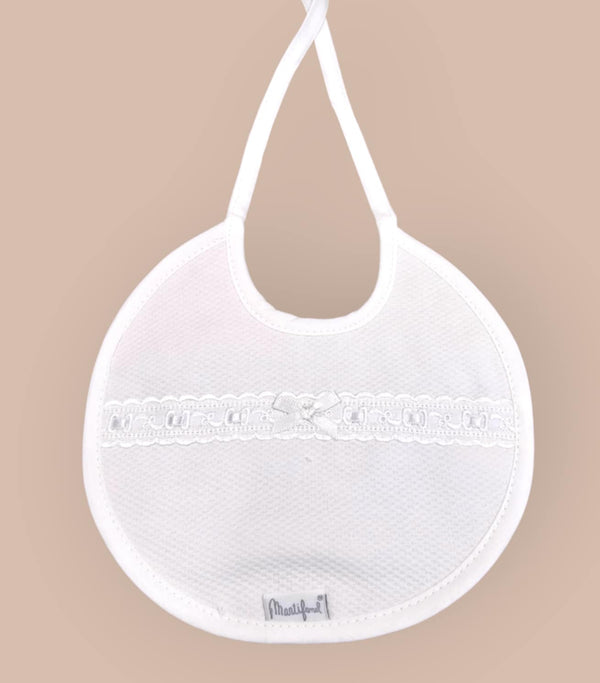 100% Cotton White Unisex Ribbon & Bow Detail Bib