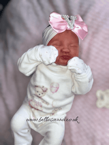 Jamiks "ALIDA" Pink Teddy Bear All In One Velour Babygrow Sleepsuit