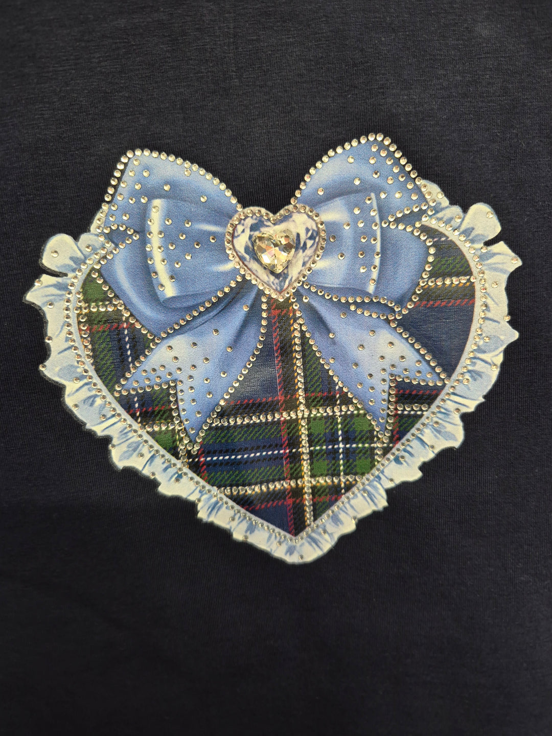 Navy Sparkle "Tartan Heart" Skirt & Top Set - YG-21