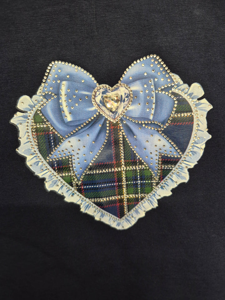 Navy Sparkle "Tartan Heart" Skirt & Top Set - YG-21