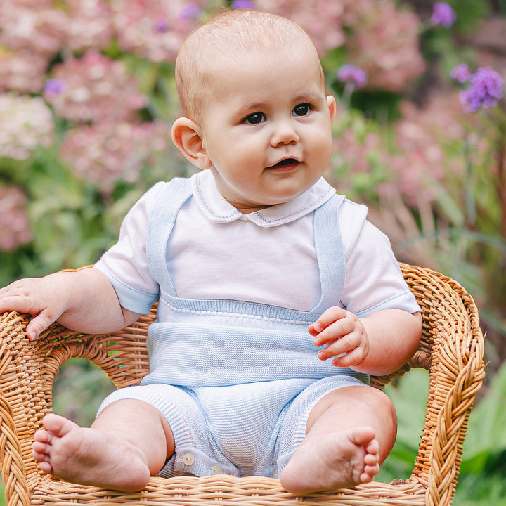 Emile et Rose Boys Baby Blue Knitted Mock Braces Romper - Lowe
