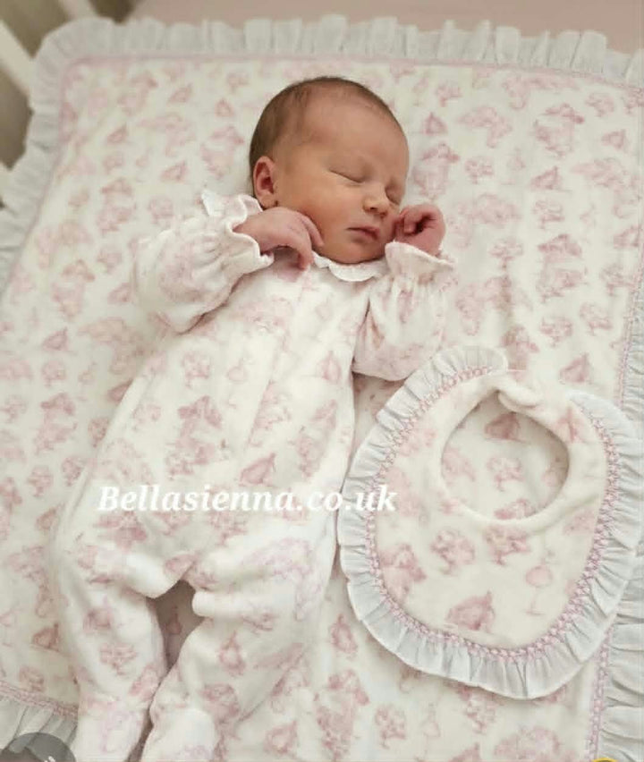 Deolinda Baby Girls "SIDNEY" All In One Velour Baby Grow With Matching Bib - DBI26109