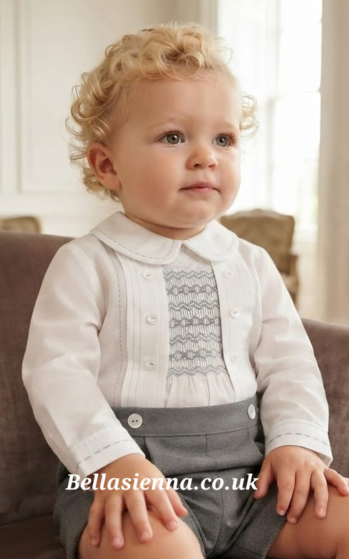 Sarah Louise Boys Grey Hand Smocked Suit - 013912