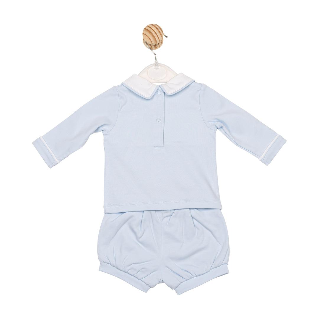 Mintini Baby Boys Blue & White Smocked Top & Shorts Set - MB6576