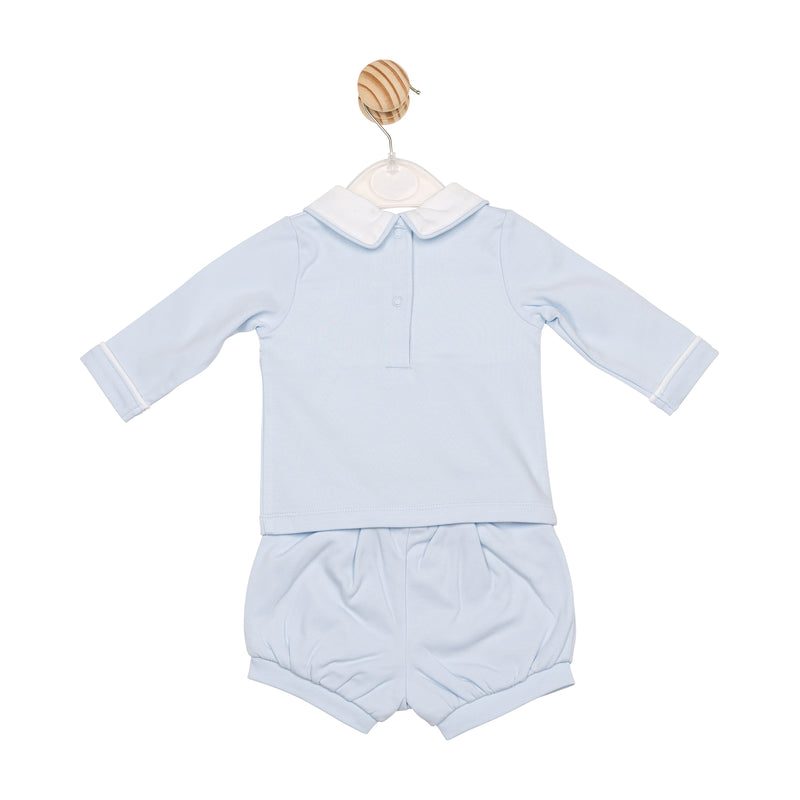 Mintini Baby Boys Blue & White Smocked Top & Shorts Set - MB6576