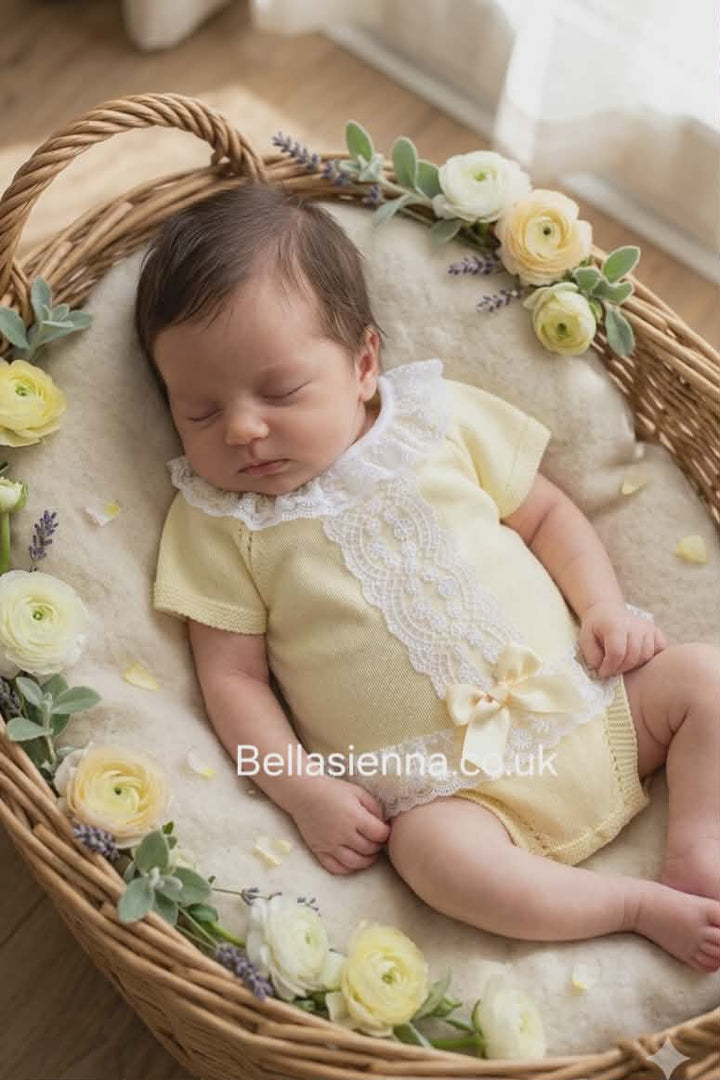 Lemon Knitted Jam Pants Set With Lace Trim - C8127