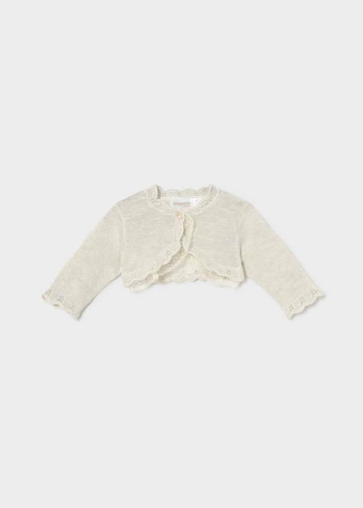 Mayoral Baby Girls Champagne With Gold Fleck Cardigan With Lace Trim - 1301 - 55