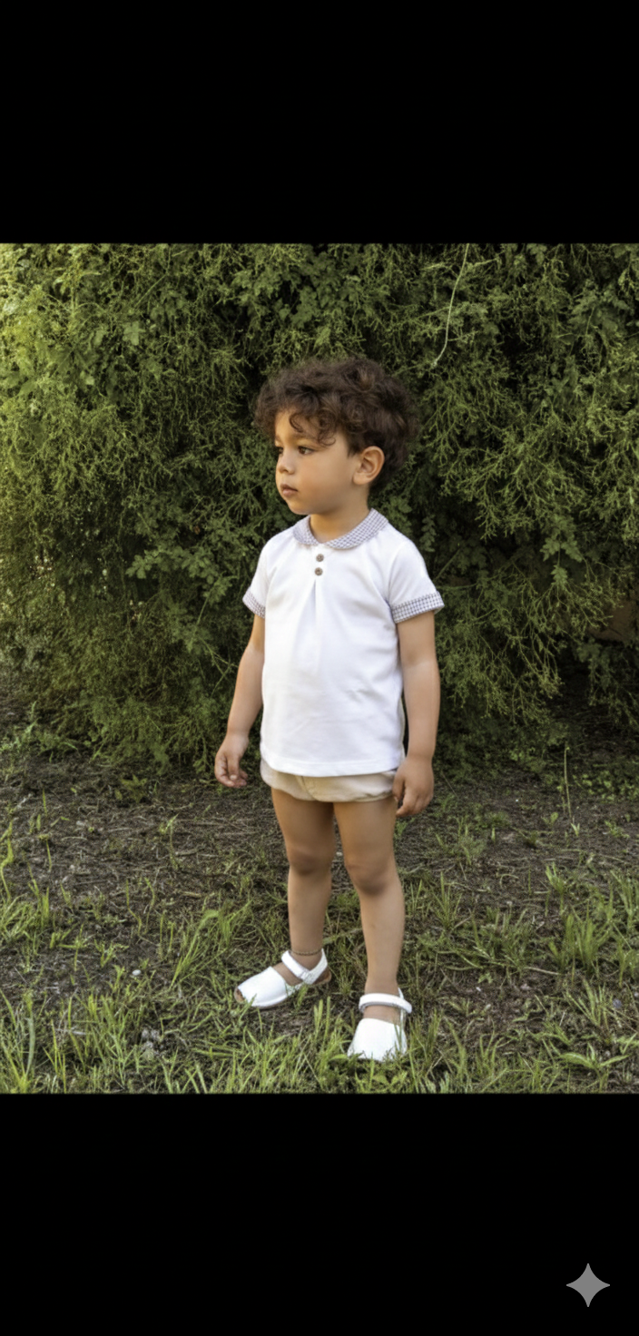 Calamaro Baby Boys Two Piece Set With Beige Towelling Jam Pants - 11286