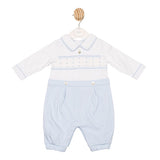 Mintini Baby Boys Blue & White Smocked Romper - MB6575