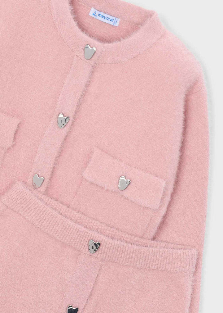 Girls Pink Super Soft Fluffy Skirt & Cardigan Set - 4935